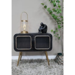 2 Door Black And Gold Metal Industrial Retro Sideboard Cabinet 70cm