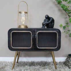 2 Door Black And Gold Metal Industrial Retro Sideboard Cabinet 70cm