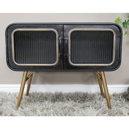 2 Door Black And Gold Metal Industrial Retro Sideboard Cabinet 70cm