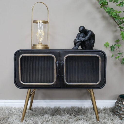 2 Door Black And Gold Metal Industrial Retro Sideboard Cabinet 70cm