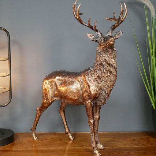 Antique Gold Bronze Resin Stag Animal Figure Home Decor Accessory 55cm