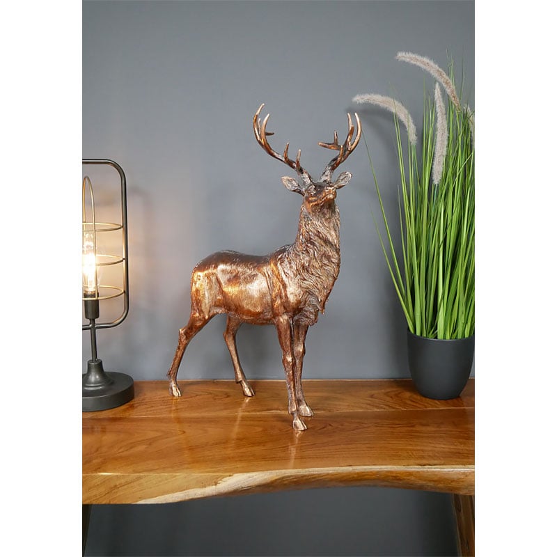 Antique Gold Bronze Resin Stag Animal Figure Home Decor Accessory 55cm