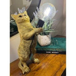 Antique Gold Resin Cat Feline Quirky Animal Table Lamp 40cm