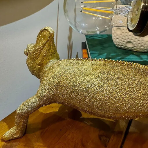 Antique Gold Resin Chameleon Lizard Quirky Animal Table Lamp 29cm