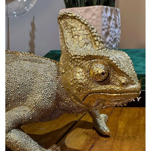 Antique Gold Resin Chameleon Lizard Quirky Animal Table Lamp 29cm