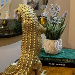 Antique Gold Resin Crocodile Quirky Animal Table Lamp 38cm