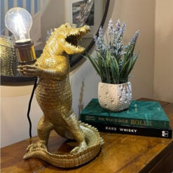 Antique Gold Resin Crocodile Quirky Animal Table Lamp 38cm