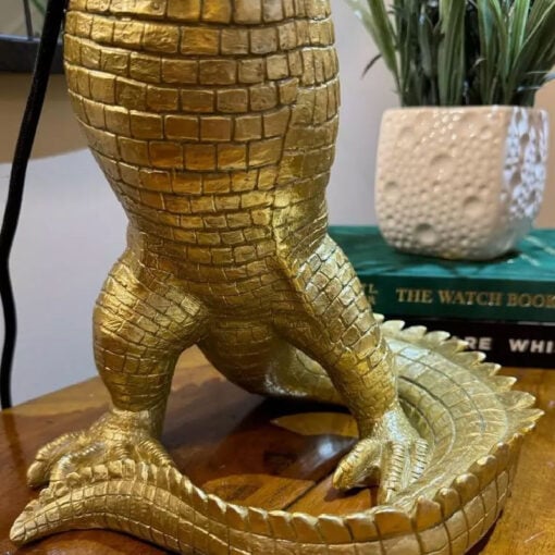 Antique Gold Resin Crocodile Quirky Animal Table Lamp 38cm