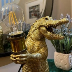 Antique Gold Resin Crocodile Quirky Animal Table Lamp 38cm