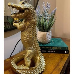 Antique Gold Resin Crocodile Quirky Animal Table Lamp 38cm