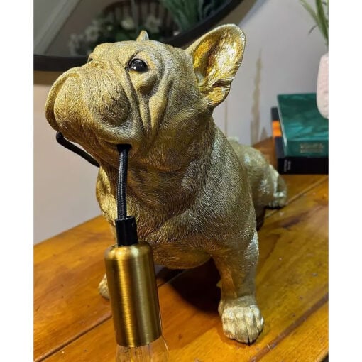 Antique Gold Resin French Bulldog Quirky Animal Table Lamp 35cm