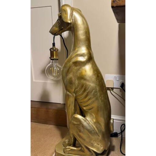 Antique Gold Resin Seated Dog Hound Quirky Animal Large Floor Lamp 81cm