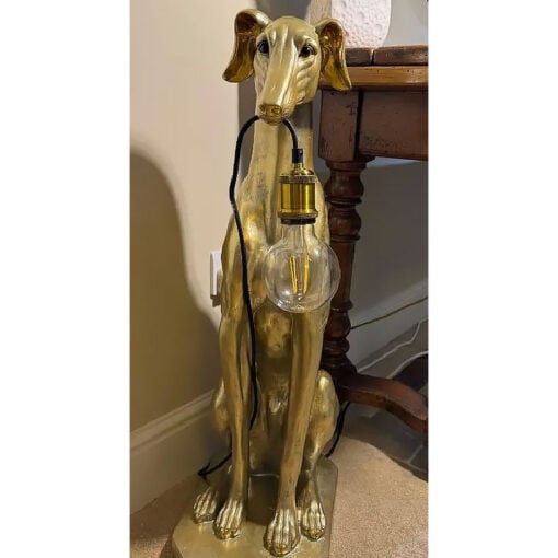 Antique Gold Resin Seated Dog Hound Quirky Animal Large Floor Lamp 81cm