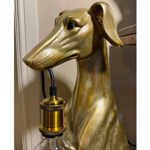 Antique Gold Resin Seated Dog Hound Quirky Animal Large Floor Lamp 81cm