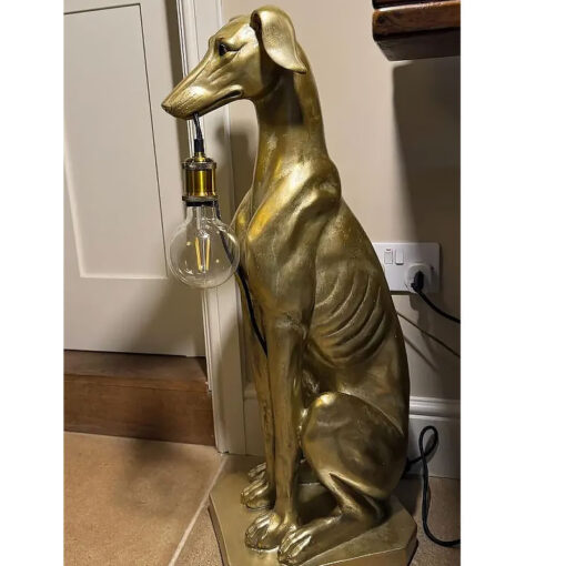 Antique Gold Resin Seated Dog Hound Quirky Animal Large Floor Lamp 81cm