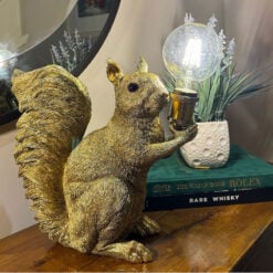 Antique Gold Resin Squirrel Quirky Animal Table Lamp 34cm