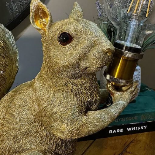 Antique Gold Resin Squirrel Quirky Animal Table Lamp 34cm