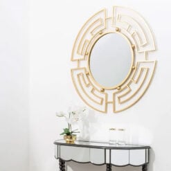 Art Deco Geometric Maze Gold Metal Large Wall Mirror 105cm