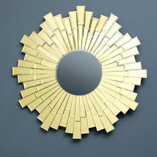 Art Deco Gold Glass Large Sunburst Wall Mirror 80cm