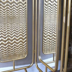 Art Deco Gold Metal 3-Panel Screen Room Divider With A Mirror 176cm