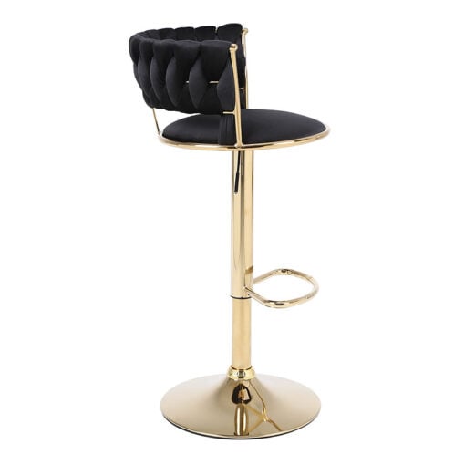 Set Of 2 Art Deco Marissa Braided Black Velvet Tub Bar Stools With Gold Metal Legs