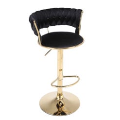 Set Of 2 Art Deco Marissa Braided Black Velvet Tub Bar Stools With Gold Metal Legs