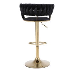 Art Deco Marissa Braided Black Velvet Tub Bar Stool With Gold Metal Leg