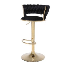 Art Deco Marissa Braided Black Velvet Tub Bar Stool With Gold Metal Leg