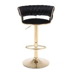 Art Deco Marissa Braided Black Velvet Tub Bar Stool With Gold Metal Leg