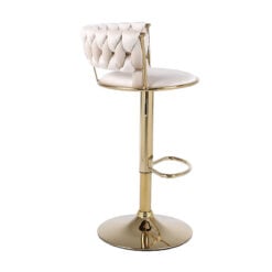 Art Deco Marissa Braided Cream Mink Velvet Tub Bar Stool With Gold Metal Leg