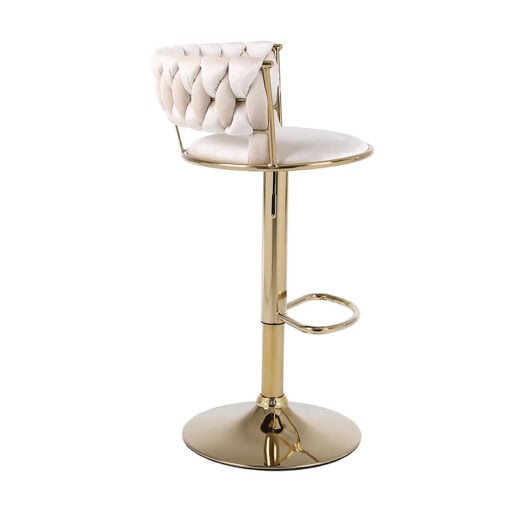 Set Of 2 Art Deco Marissa Braided Cream Mink Velvet Tub Bar Stools With Gold Metal Legs