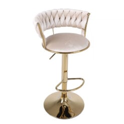 Art Deco Marissa Braided Cream Mink Velvet Tub Bar Stool With Gold Metal Leg