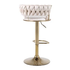 Art Deco Marissa Braided Cream Mink Velvet Tub Bar Stool With Gold Metal Leg