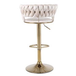 Art Deco Marissa Braided Cream Mink Velvet Tub Bar Stool With Gold Metal Leg