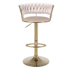 Art Deco Marissa Braided Cream Mink Velvet Tub Bar Stool With Gold Metal Leg