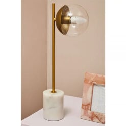 Art Deco White Marble And Gold Metal Table Desk Lamp 56cm With Clear Glass Shade