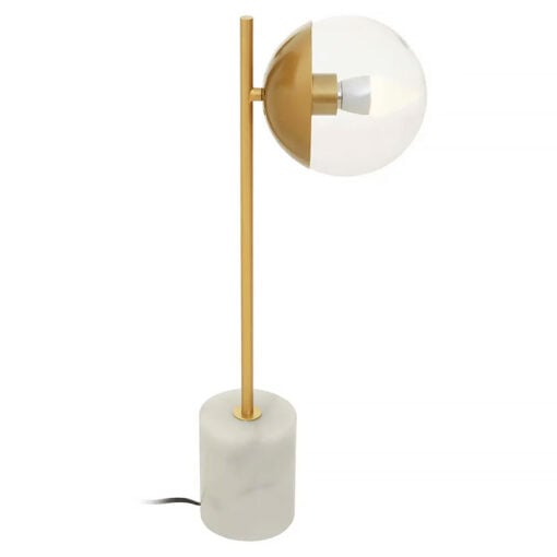 Art Deco White Marble And Gold Metal Table Desk Lamp 56cm With Clear Glass Shade