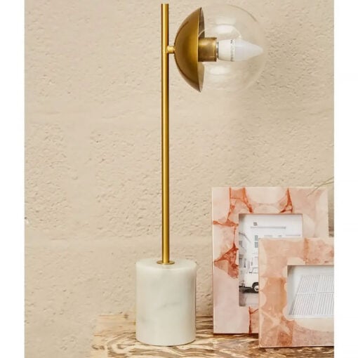 Art Deco White Marble And Gold Metal Table Desk Lamp 56cm With Clear Glass Shade