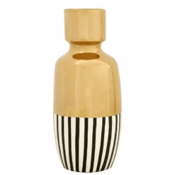 Art DecoBlack And White Stripes And Gold Ceramic Large Vase 36cm Home Decor Accessory