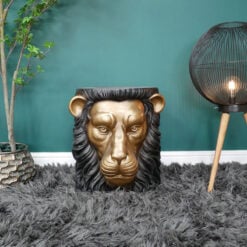 Black And Gold Carved Resin Lion Animal Side Table End Table