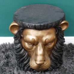 Black And Gold Carved Resin Lion Animal Side Table End Table