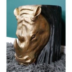 Black And Gold Carved Resin Rhino Animal Side Table End Table