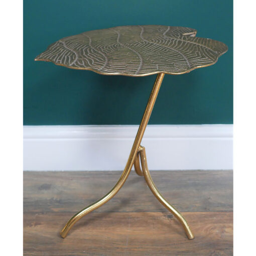 Boho Abstract Gold Metal Leaf Side End Display Table 39cm