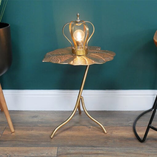 Boho Abstract Gold Metal Leaf Side End Display Table 39cm