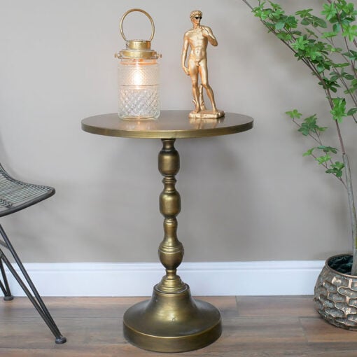 Boho Antique Gold Metal Tall Side End Display Table 67cm