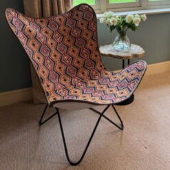 Boho Aztec Print Fabric And Black Metal Butterfly Accent Chair