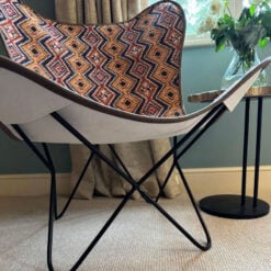 Boho Aztec Print Fabric And Black Metal Butterfly Accent Chair