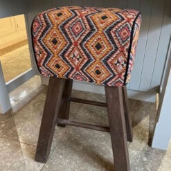 Boho Aztec Print Fabric And Solid Wood Pommel Horse Bar Stool