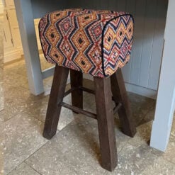 Boho Aztec Print Fabric And Solid Wood Pommel Horse Bar Stool