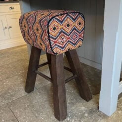 Boho Aztec Print Fabric And Solid Wood Pommel Horse Bar Stool